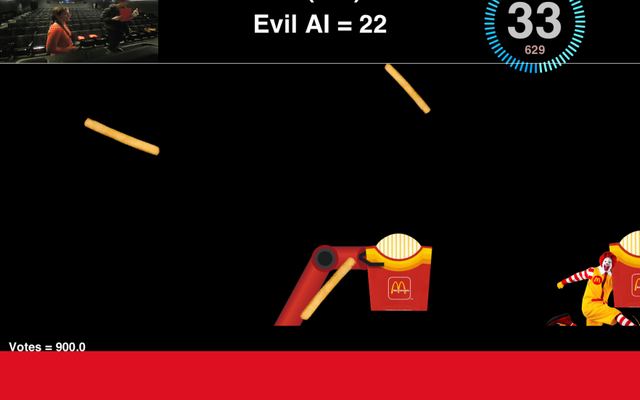 Screenshot of the game with falling french fries